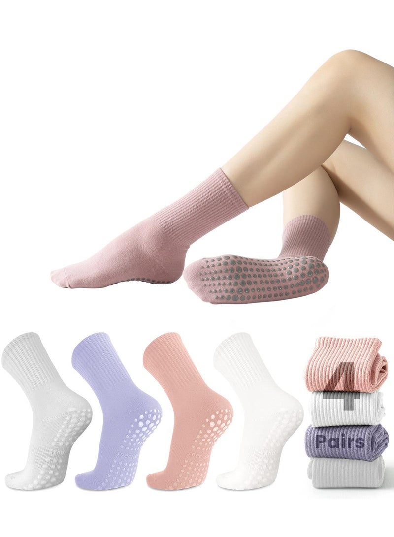 Sweet seven Women's Non-Slip Pilates Socks with Grips - Perfect for Yoga, Ballet, Dance, and Barefoot Workouts - Anti-Skid Crew Socks - Set of 4 - Image 1