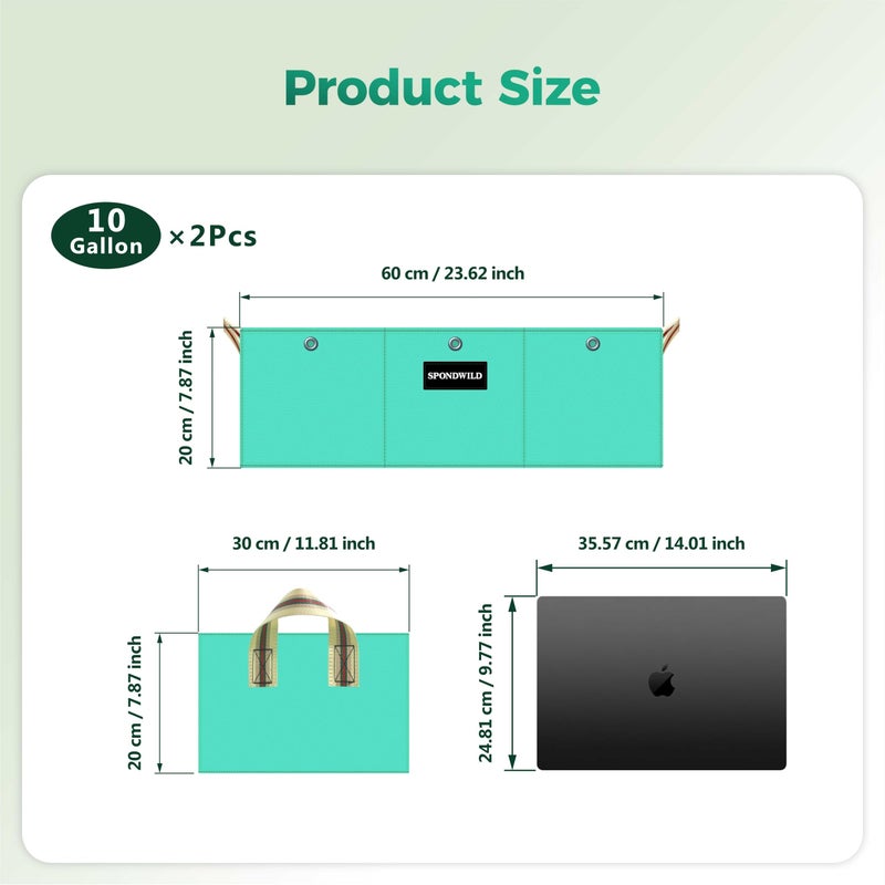 SPONDWILD Rectangle Grow Bags - 2 Pcs 10 Gallon Pots Compatible Potato Planter, PE Rectangle Planter for Growing Fruit and Vegetables, Green - Image 2