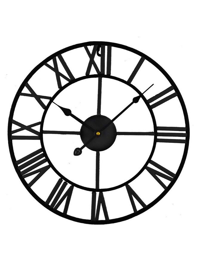 Timelike Large Decorative Wall Clock European Industrial Roman Numeral Metal Wall Clock Home Decor Ideal For Living Room Kitchen And Den (Black 24") - Image 2