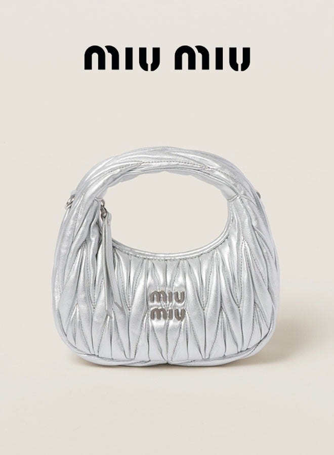 Miu Miu MIU Wander Matelasse Nappa Sheepskin Hobo Mini Women's Handbag, Half Moon Bag, Women's Crossbody Bag - Image 1