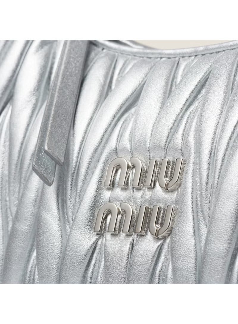 Miu Miu MIU Wander Matelasse Nappa Sheepskin Hobo Mini Women's Handbag, Half Moon Bag, Women's Crossbody Bag - Image 4