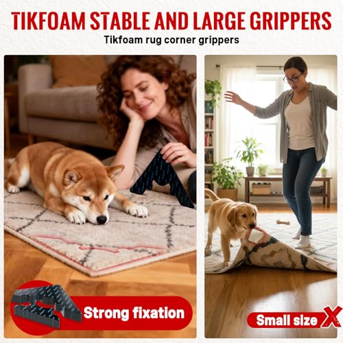 Tikfoam Rug Non Slip Grippers, Reusable Rug Tape, No Damaging for Floor, Carpet Corner Stickers for Hardwood Floors and Tiles, Strong Hold Carpet Gripper for Area Rugs, 24Pcs - Image 5