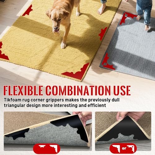 Tikfoam Rug Non Slip Grippers, Reusable Rug Tape, No Damaging for Floor, Carpet Corner Stickers for Hardwood Floors and Tiles, Strong Hold Carpet Gripper for Area Rugs, 24Pcs - Image 3