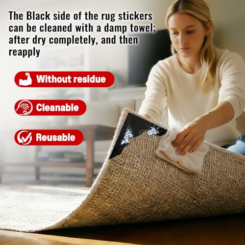 Tikfoam Rug Non Slip Grippers, Reusable Rug Tape, No Damaging for Floor, Carpet Corner Stickers for Hardwood Floors and Tiles, Strong Hold Carpet Gripper for Area Rugs, 24Pcs - Image 4