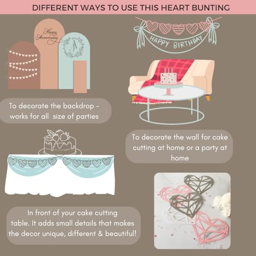 Pinfliers Anniversary Party Paper Heart Bunting, 15 pieces, Pink, white and silver, 75 inches in length - Image 4