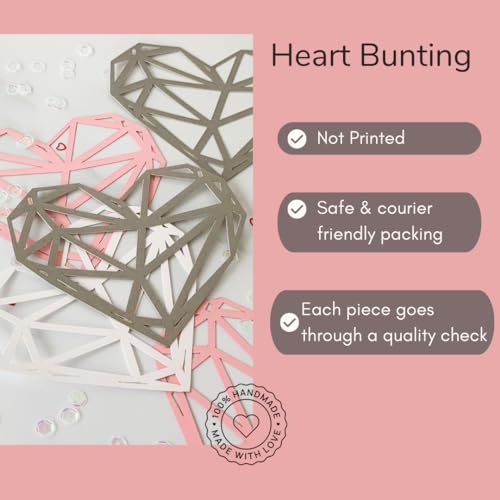 Pinfliers Anniversary Party Paper Heart Bunting, 15 pieces, Pink, white and silver, 75 inches in length - Image 3