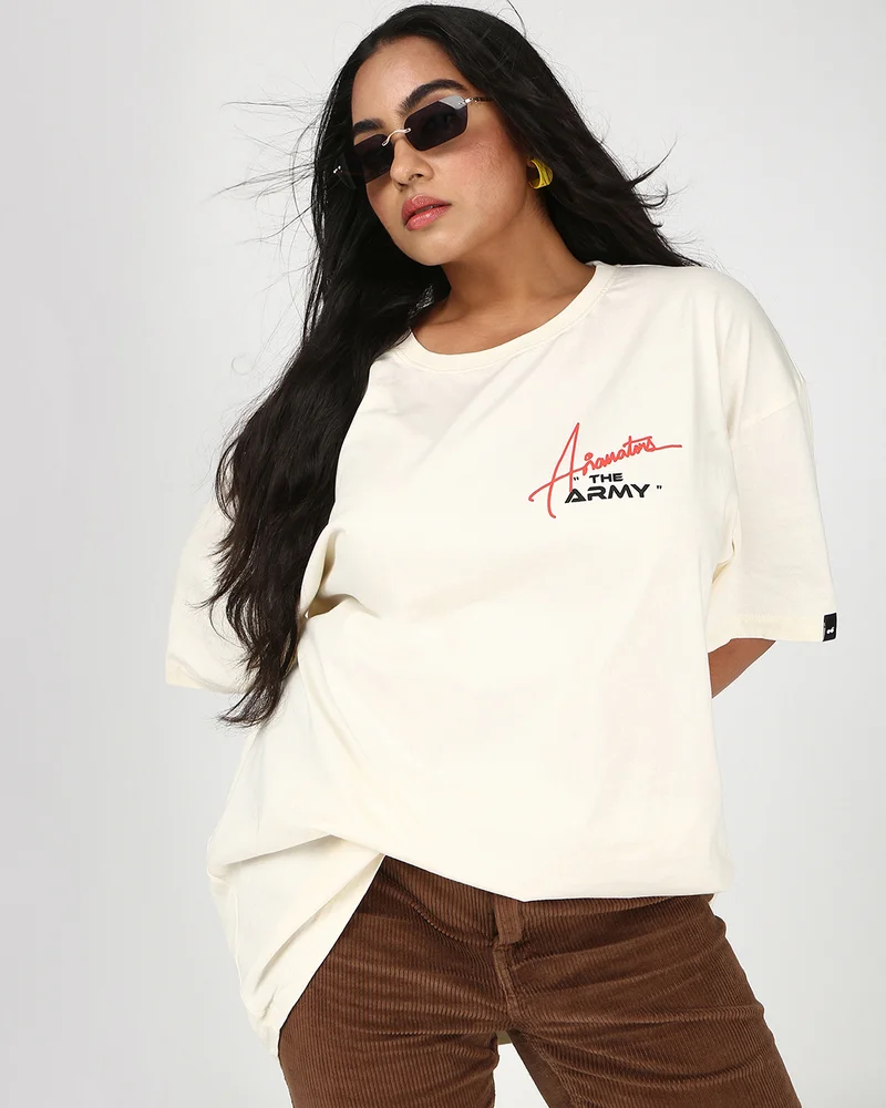 bewakoof Women's Gardenia Ariantor Graphic Printed Oversized Plus Size T-shirt