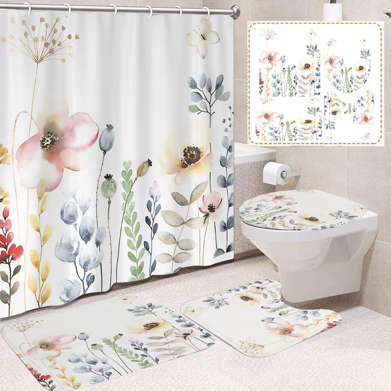 Factory Direct Sales Punch-free Curtain, Waterproof & Light-blocking Bathroom Partition Curtain, Spring Floral Printed Waterproof Shower Curtain