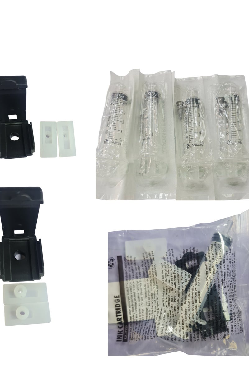 Ink Refill rubber kit for hp canon epson Black & Color Ink Cartridge with & Cartridge Head Cleaning.Four syringes for refilling different colours.  - Image 1