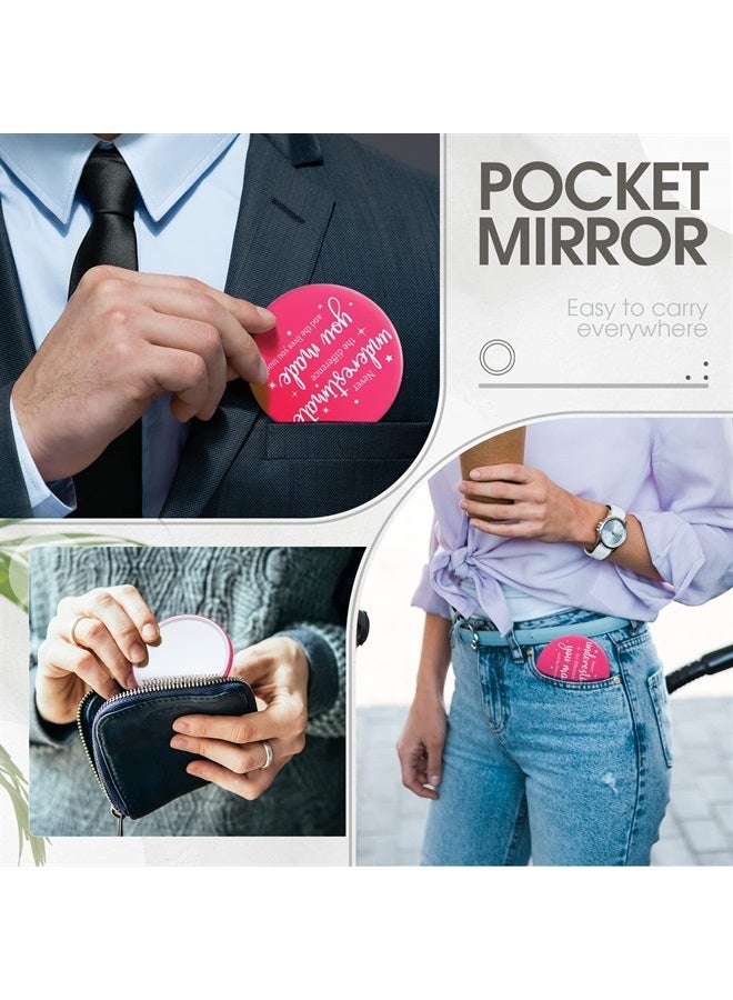Hoolerry 24 Pcs Inspirational Compact Mirror Round Portable Pocket Makeup Mirror for Employee Teacher (Pink, White,Lovely) - Image 2