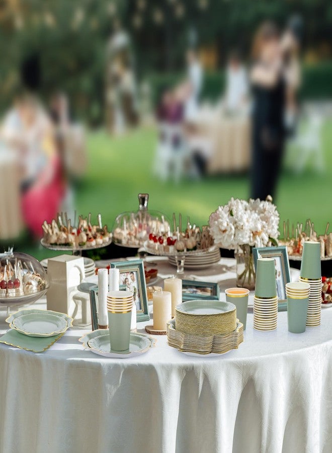 Hsei 350 Pcs Sage Green and Gold Foil Plates and Napkins 50 Guest Spring Party Supplies Include Gold Foil Scalloped Paper Plates Napkins Cups Plastic Spoons Forks Knives for Birthday Baby Shower - Image 5