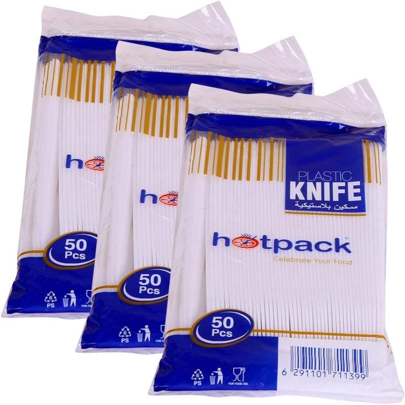 Hotpack سكين بلاستيكية بيضاء قابلة للاستخدام مرة واحدة من هوت باك، عبوة 50 قطعة من 3 - Image 1