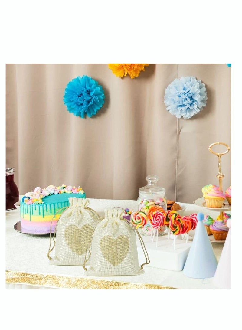 Excefore Candy Bags, Gift Bags, 20Pcs Drawstring Burlap Bags with Heart, 5x7" Jewelry Candy Pouches, for Wedding, Baby Shower Party Favors DIY Craft, Grain, Spice Storage Bags, Small Object Storage - Image 3