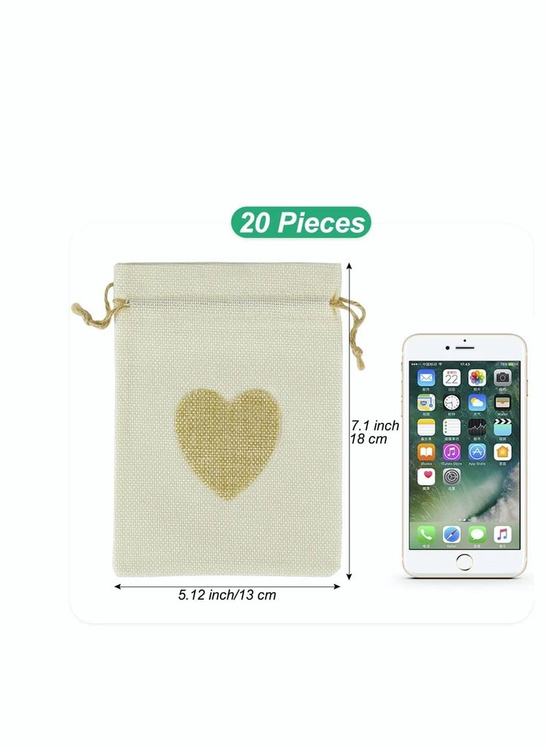 Excefore Candy Bags, Gift Bags, 20Pcs Drawstring Burlap Bags with Heart, 5x7" Jewelry Candy Pouches, for Wedding, Baby Shower Party Favors DIY Craft, Grain, Spice Storage Bags, Small Object Storage - Image 4
