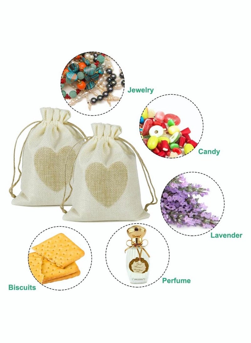 Excefore Candy Bags, Gift Bags, 20Pcs Drawstring Burlap Bags with Heart, 5x7" Jewelry Candy Pouches, for Wedding, Baby Shower Party Favors DIY Craft, Grain, Spice Storage Bags, Small Object Storage - Image 2