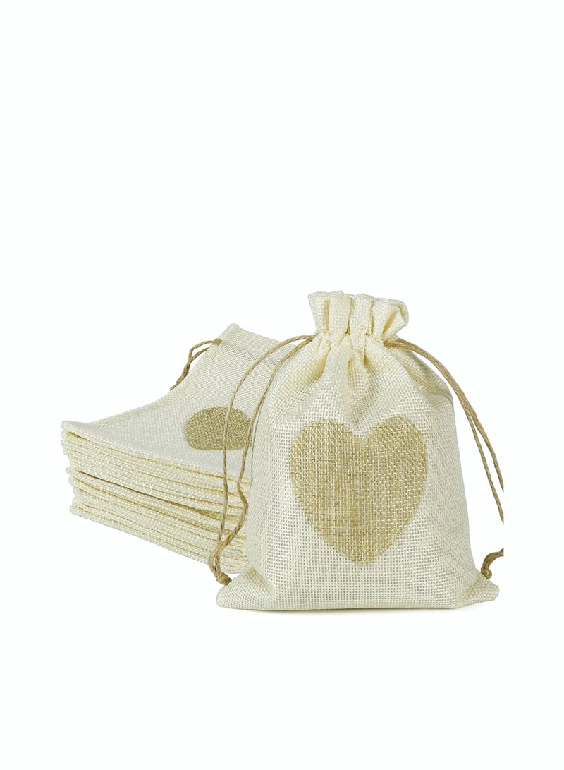 Excefore Candy Bags, Gift Bags, 20Pcs Drawstring Burlap Bags with Heart, 5x7" Jewelry Candy Pouches, for Wedding, Baby Shower Party Favors DIY Craft, Grain, Spice Storage Bags, Small Object Storage - Image 1
