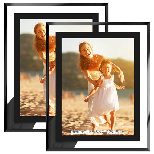 HIKWADERY 5x7 Picture Frames Black  Set of 2 HD Real Glass 5 by 7 Photo Frame for Tabletop Display Wedding Birthday Fathers Day Gifts 5 x 7 Black
