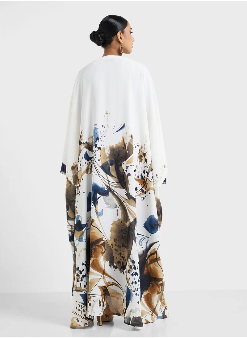 هيا كلوزيت V-Neck Printed Cape Sleeve Abaya