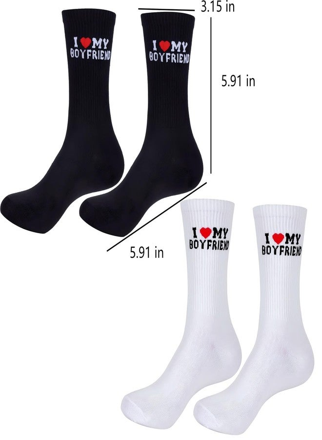 MIXJOY I Love My Boyfriend Socks, Funny Socks for Girlfriend from Boyfriend, 2 Pairs Black and White Crew Socks for Couples, Anniversary Birthday Stocking Stuffers for Women Her - Image 5