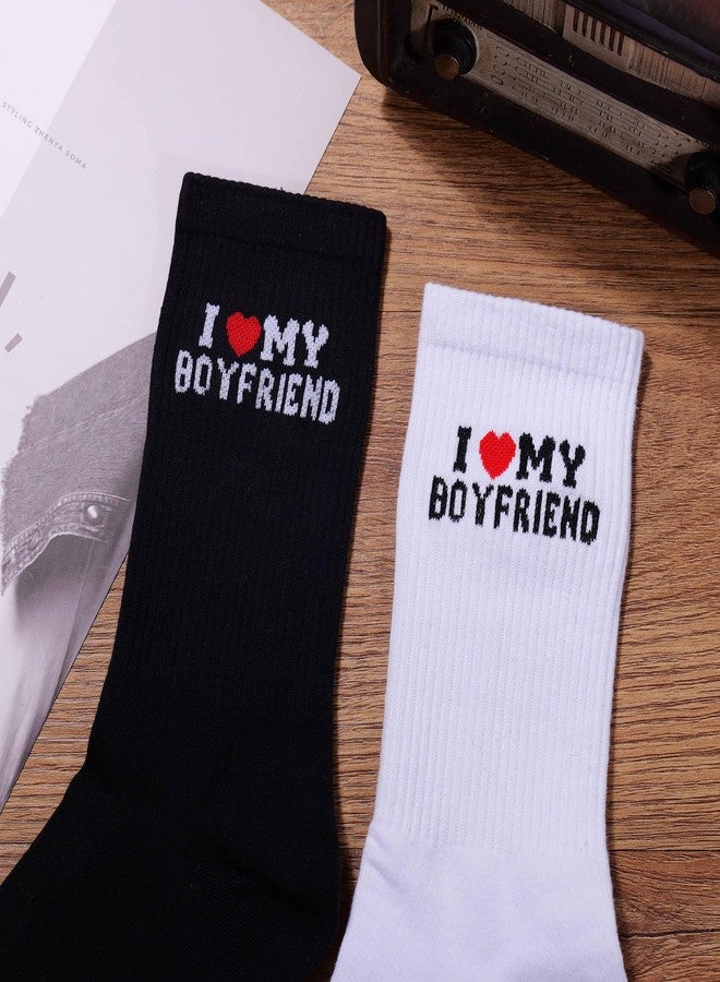 MIXJOY I Love My Boyfriend Socks, Funny Socks for Girlfriend from Boyfriend, 2 Pairs Black and White Crew Socks for Couples, Anniversary Birthday Stocking Stuffers for Women Her - Image 3