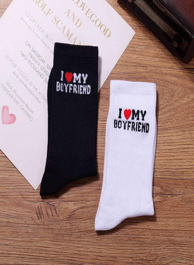 MIXJOY I Love My Boyfriend Socks, Funny Socks for Girlfriend from Boyfriend, 2 Pairs Black and White Crew Socks for Couples, Anniversary Birthday Stocking Stuffers for Women Her - Image 4
