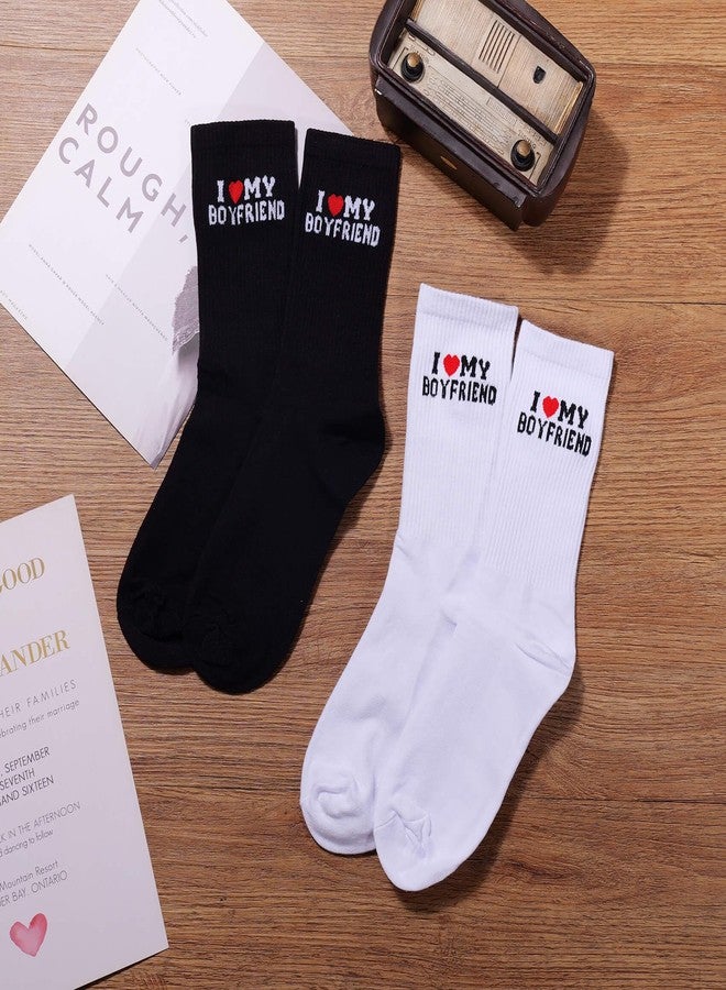 MIXJOY I Love My Boyfriend Socks, Funny Socks for Girlfriend from Boyfriend, 2 Pairs Black and White Crew Socks for Couples, Anniversary Birthday Stocking Stuffers for Women Her - Image 2