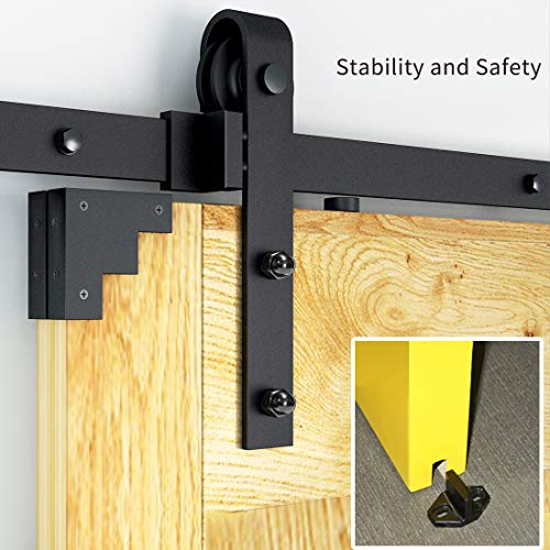 Signstek 8 FT Double Sliding Barn Door Hardware Track Kit, Wood Slab Use, for Garage, Kitchen, Bedroom, Fit 24'' Wide Door Panel-Smoothly and Quitely-Easy to Install (J Shape Hanger) - Image 5