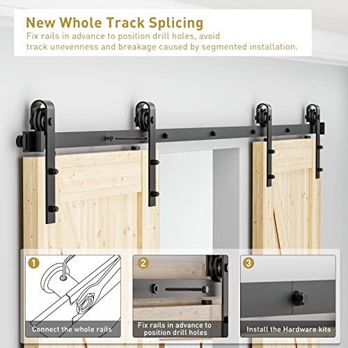 Signstek 8 FT Double Sliding Barn Door Hardware Track Kit, Wood Slab Use, for Garage, Kitchen, Bedroom, Fit 24'' Wide Door Panel-Smoothly and Quitely-Easy to Install (J Shape Hanger) - Image 2