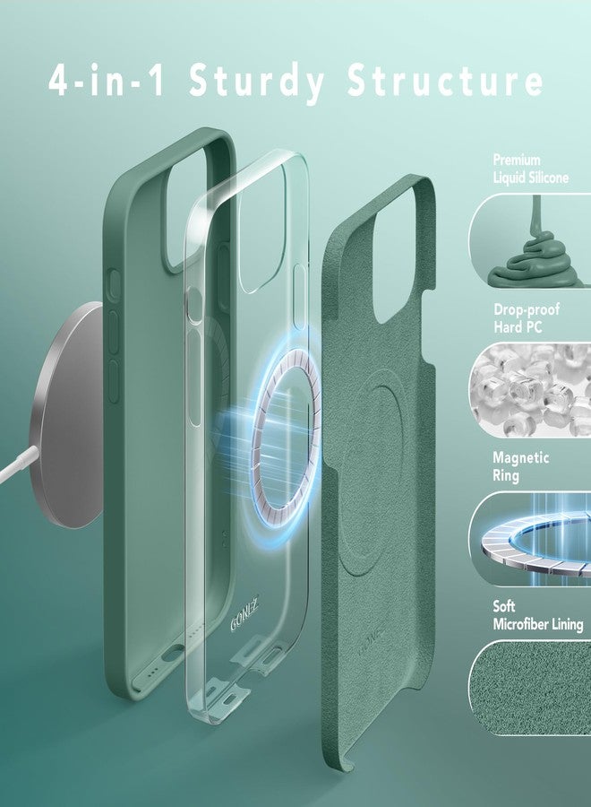 GONEZ Magnetic Silicone for iPhone 12 Case and iPhone 12 Pro Case, [Compatible with MagSafe][1X Camera Protector + Screen Protector], Microfiber Lining Shockproof Phone Cover 6.1", A1-Midnight Green - Image 5