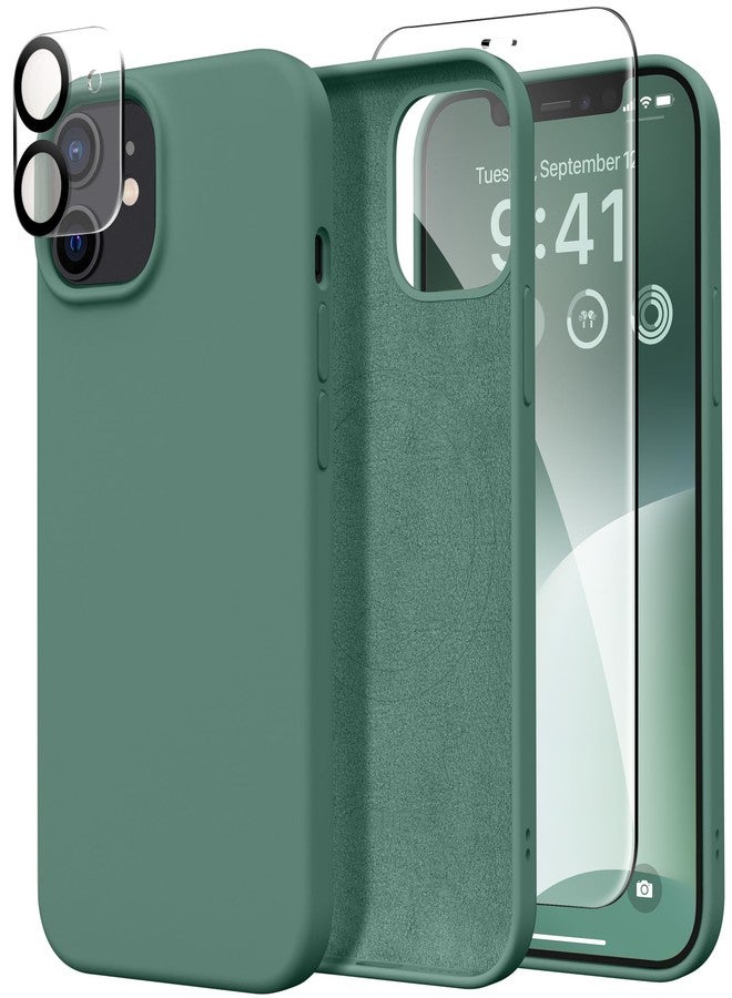 GONEZ Magnetic Silicone for iPhone 12 Case and iPhone 12 Pro Case, [Compatible with MagSafe][1X Camera Protector + Screen Protector], Microfiber Lining Shockproof Phone Cover 6.1", A1-Midnight Green - Image 1