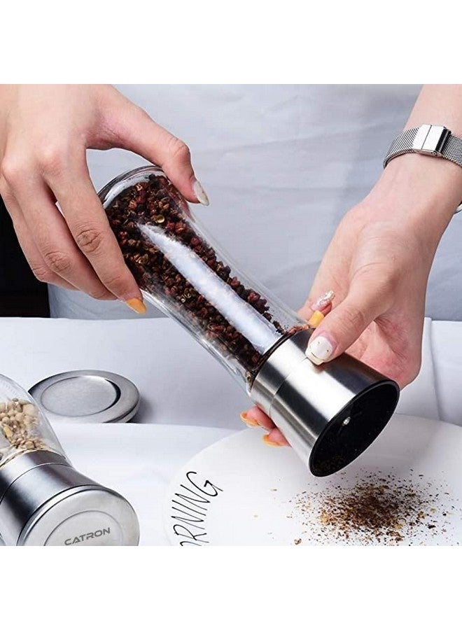 Catron Premium Stainless Steel Salt or Pepper Grinder - Top Spice Mill with Ceramic Blades, Brushed Stainless Steel and Adjustable Coarseness by Pepper Grinder (Clear, Pack of 1) - Image 1