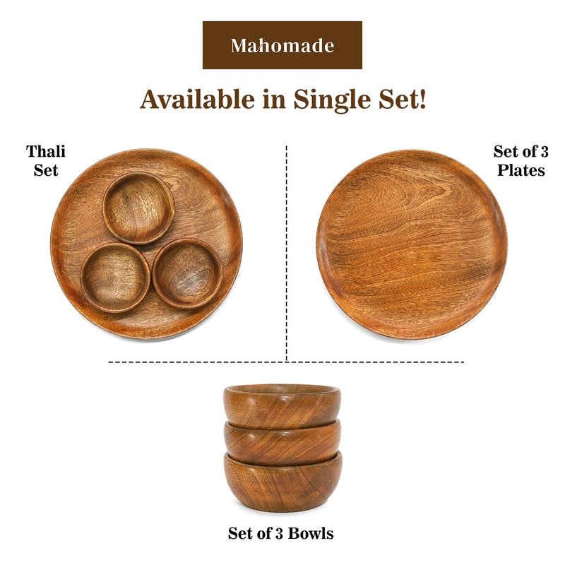 Mahomade Wooden Thali Dining Set | Wooden Plate with Bowls | 10 inches Plate, 3.5 Inches Bowl | Wooden Serving Dinner Set - Image 5