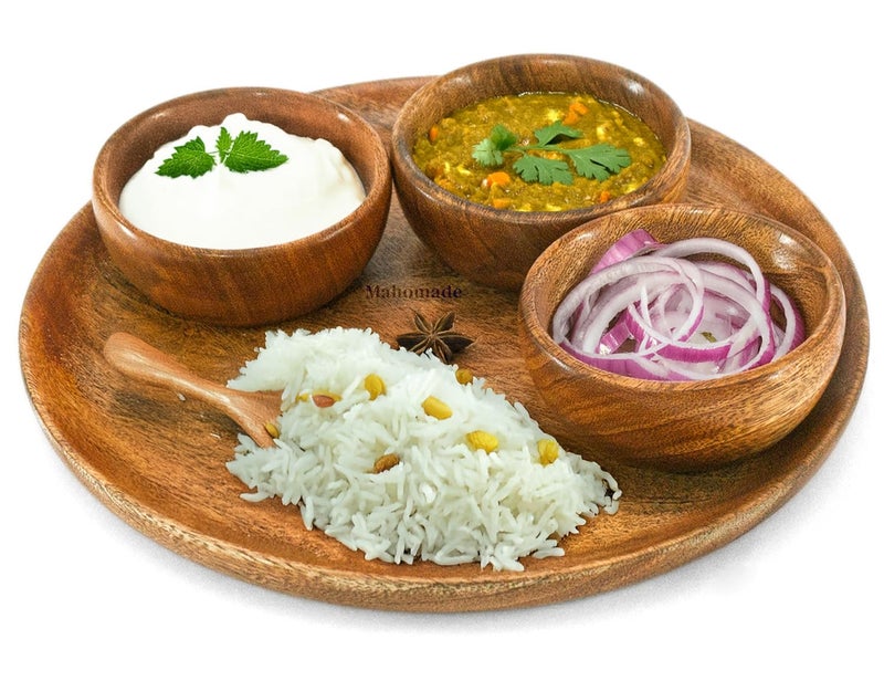 Mahomade Wooden Thali Dining Set | Wooden Plate with Bowls | 10 inches Plate, 3.5 Inches Bowl | Wooden Serving Dinner Set - Image 1