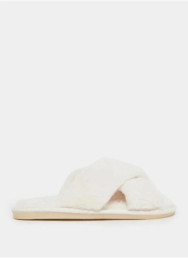 Styli Criss Cross Strap Fluffy Bedroom Slippers