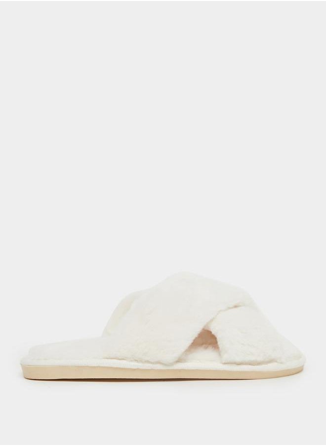 Styli Criss Cross Strap Fluffy Bedroom Slippers  - Image 1