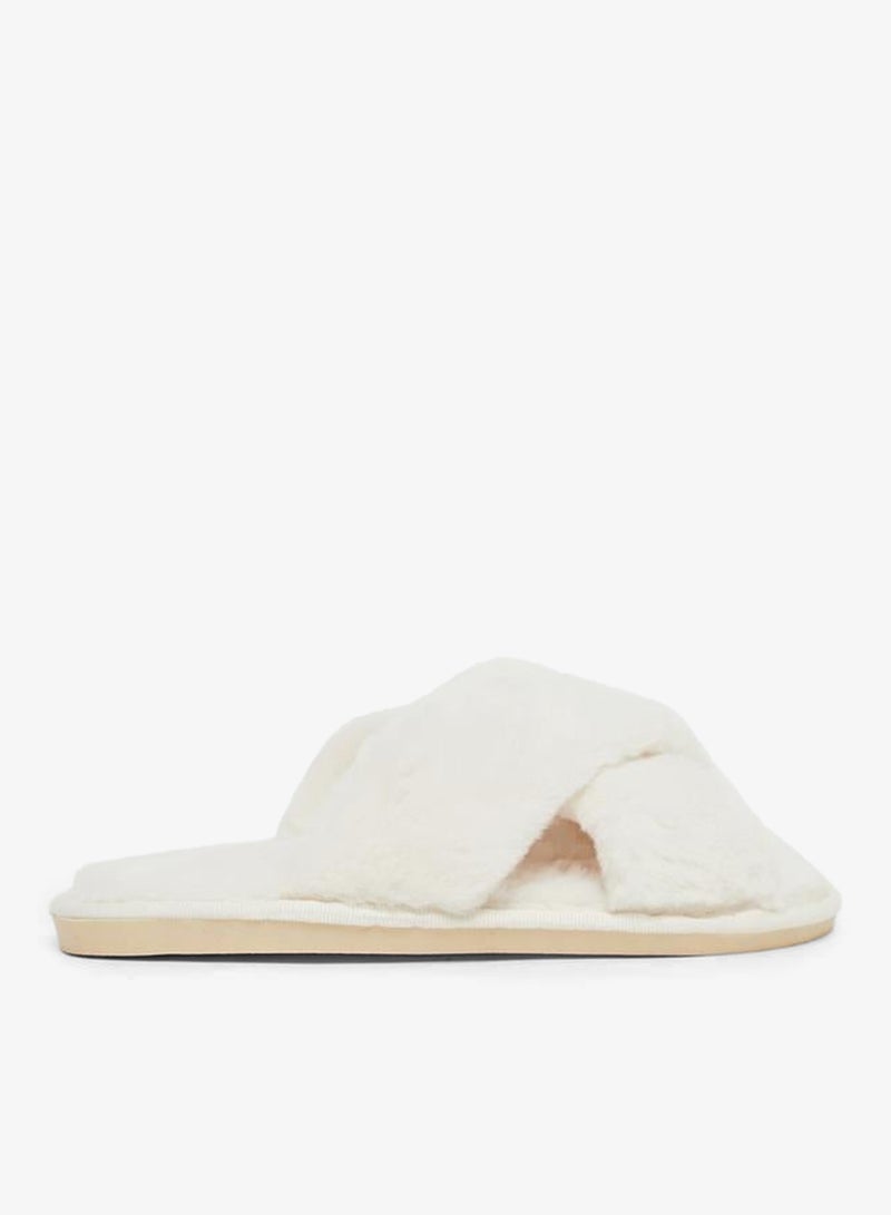 ستايلي شباشب منزلية فرو بحزام متقاطع - Image 1