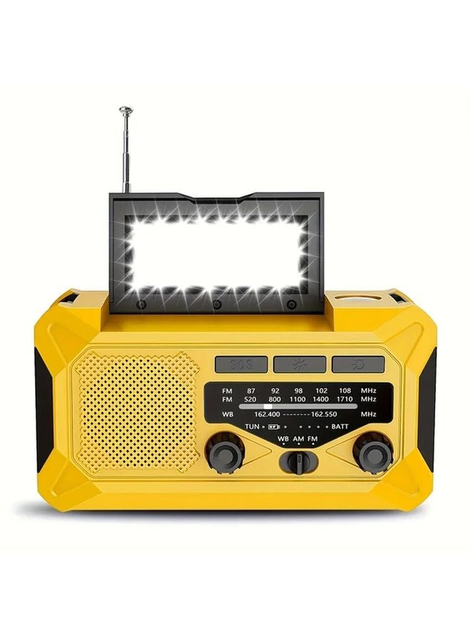 راديو الطوارئ الشمسي الأصفر 10000 مللي أمبير شحن يدوي AM FM تنبيه الطقس NOAA مصباح يدوي بوصلة شاحن هاتف - Image 1