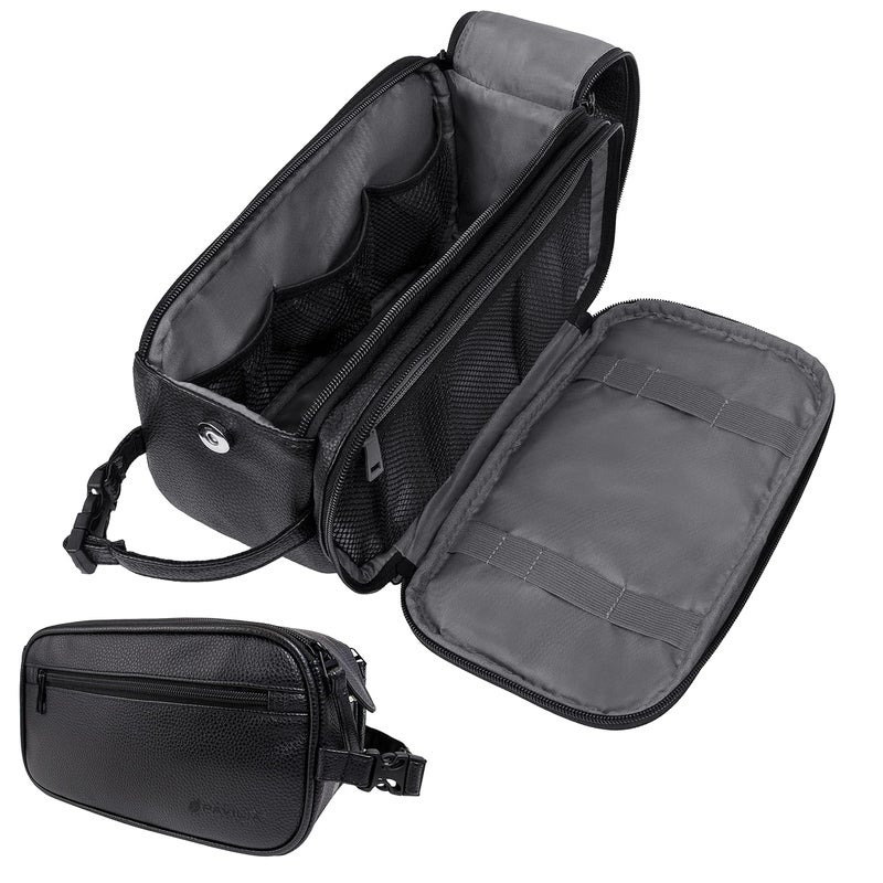 PAVILIA PAVILIA Toiletry Bag for Men, Travel Essentials Shaving Dopp Kit, Mens Travel Bag Toiletries Organizer Case for Grooming, PU Leather Water Resistant Cosmetic Bag Pouch (Black) 