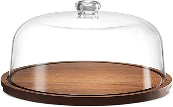 REPLEX Wooden Cake Stand with Acrylic Dome Round Cake Dessert Serving Tray Dessert Stand Serving Platter and Cake Container with Dome Protects Cake Plate with Lid Serving Platter Tray Cupcake Holder - Image 2