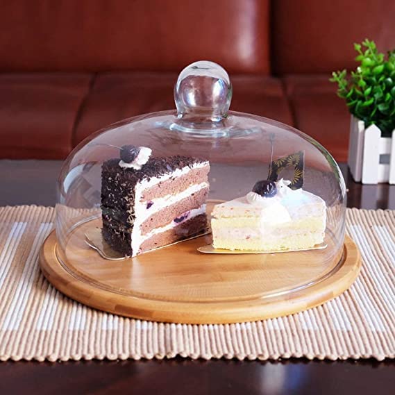 REPLEX Wooden Cake Stand with Acrylic Dome Round Cake Dessert Serving Tray Dessert Stand Serving Platter and Cake Container with Dome Protects Cake Plate with Lid Serving Platter Tray Cupcake Holder - Image 3
