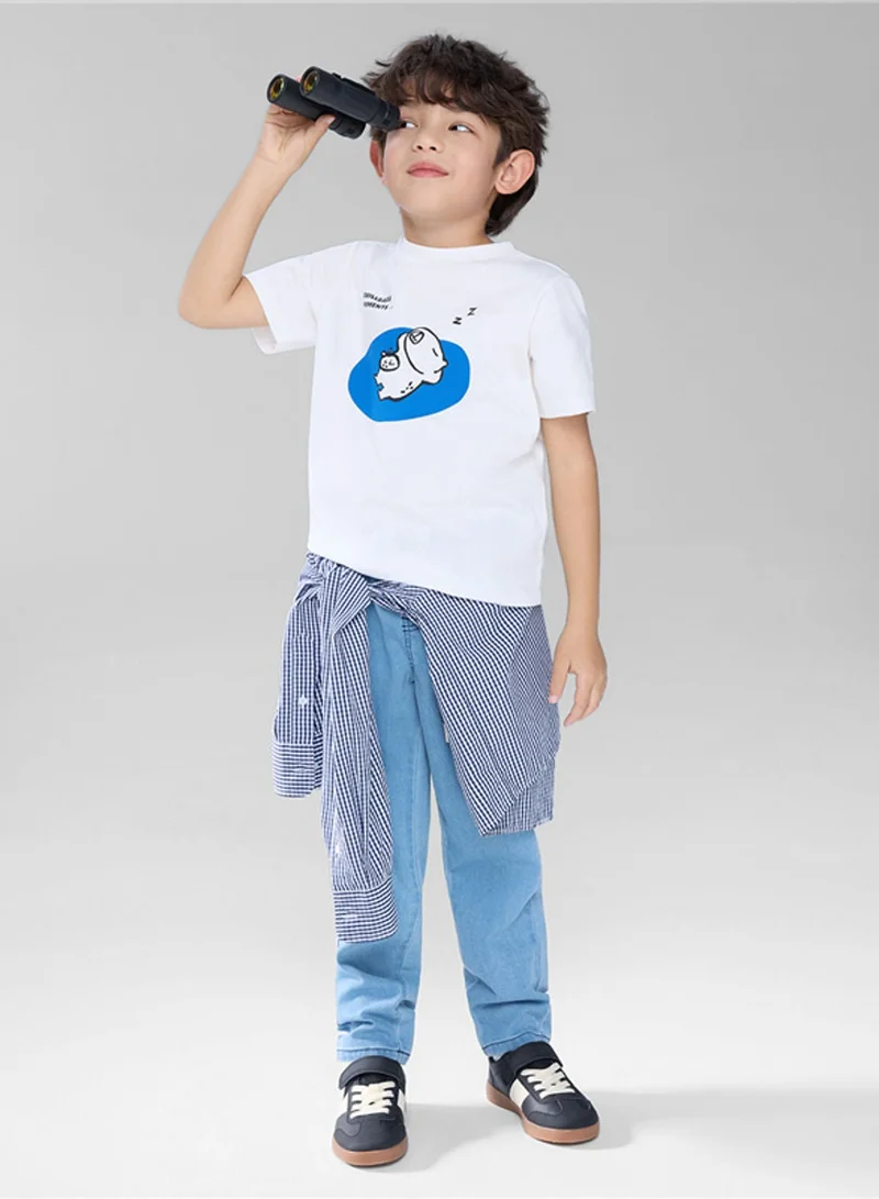 جيوردانو Kid's Regular Fit Cotton Crew Neck Printed Tee