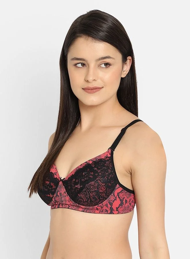 كلوفيا Clovia Lightly Padded Non-Wired Full Cup Snakeskin Print Multiway Bridal Bra in Pink - Lace