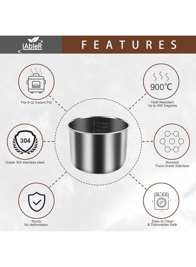 iAbler Genuine Inner Pot for Instant Pot 6 Qt Pot for InstaPot Inner Cooking Pot Stainless Steel (Equivalent to IP-POT-SS304-60) Nonstick Pot for IP-DUO, LUX, CSG 6Qt - Image 2