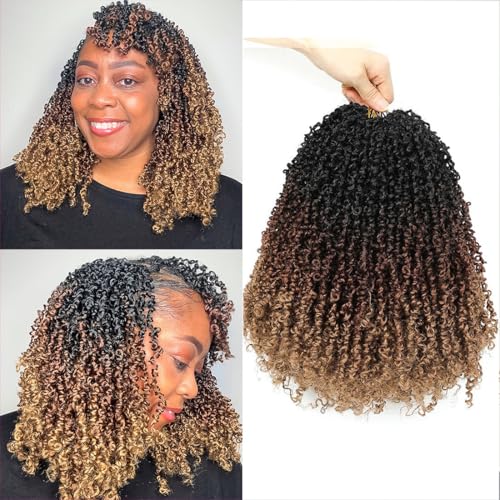 Youngther 12 Inch Yanky twist crochet hair 6 Pack Pre-Twisted Fluffy Short yaki Twist crochet hair for black women Soft crochet hair pre looped for senegalese twist hair extension(1b/30/27) - Image 1