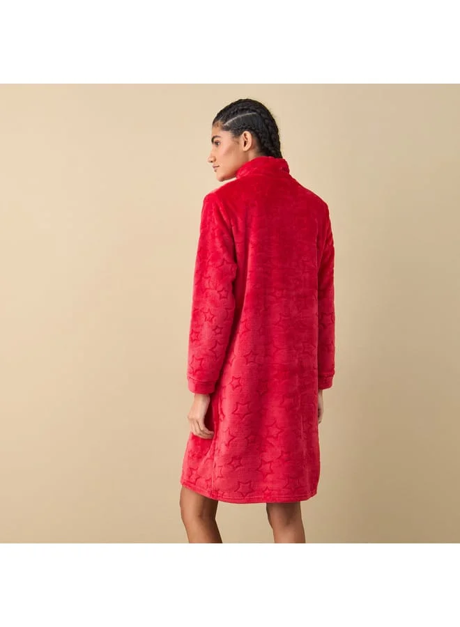 Splash FAV Textured Long Sleeves Sleepshirt with Half Zip Closure