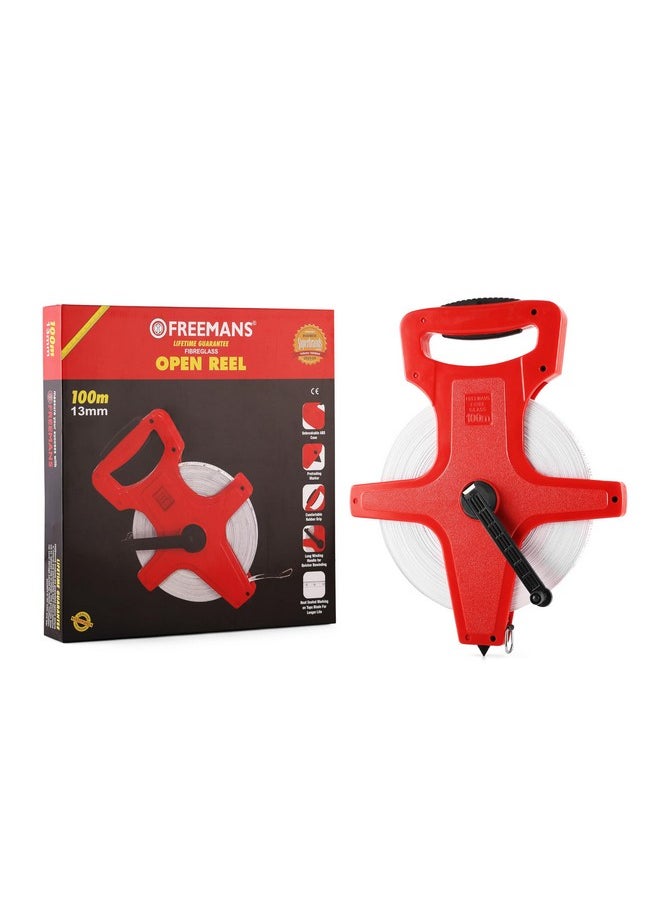 FREEMANS FREEMANS Open Reel 100m:13mm Fibreglass Measuring Tape - 100m/330ft With Unbreakable ABS case || Double Side Printing || Long and Durable Winding Handle For Easy Retraction and Steel End Hook  - Image 2