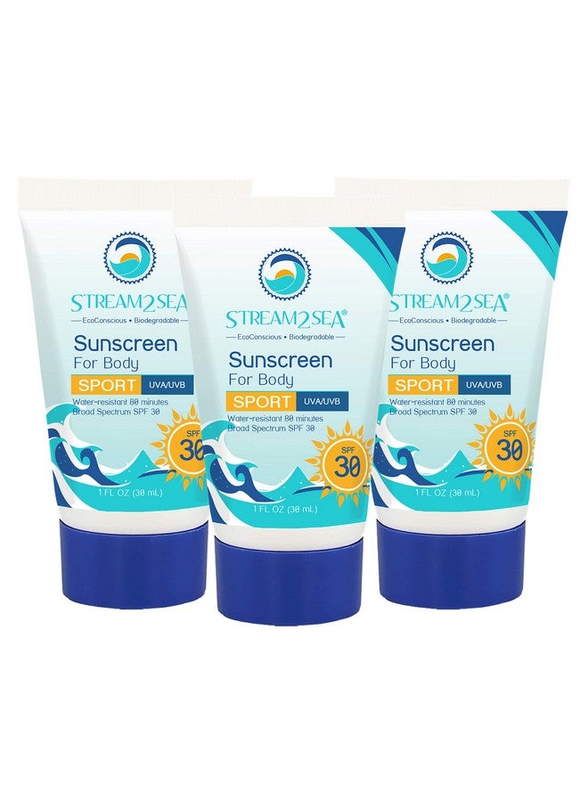 STREAM 2 SEA Spf 30 Mineral Sunscreen Biodegradable And Reef Safe, 1 Fl Oz Travel Size Pack Of 3, Paraben Free Non Greasy And Moisturizing Mineral Sunscreen For Face And Body Against Uva And Uvb - Image 1