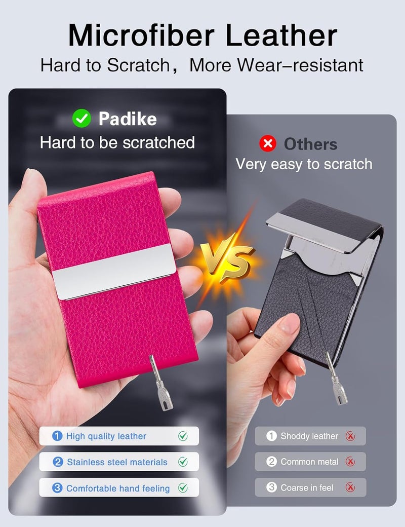Padike PU Leather Business Card Holder for Women Professional Business Name Card Holder Stainless Steel Business Card Case with Magnetic Shut (Rose red) - Image 3