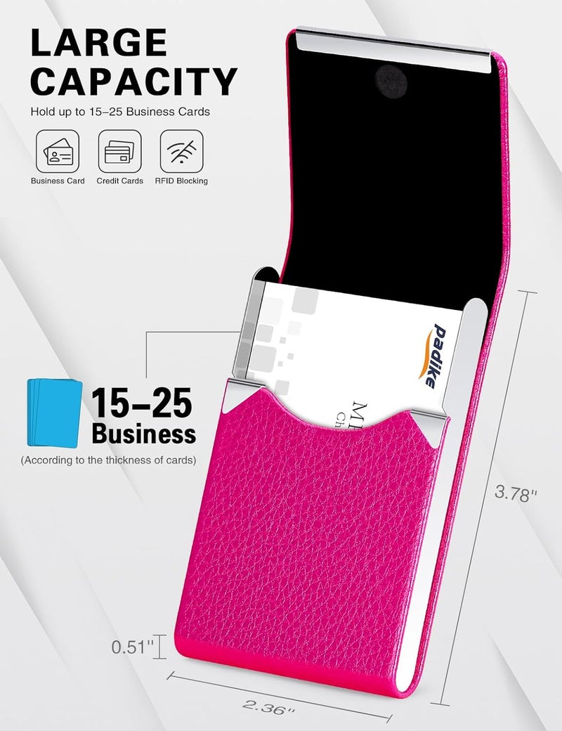 Padike PU Leather Business Card Holder for Women Professional Business Name Card Holder Stainless Steel Business Card Case with Magnetic Shut (Rose red) - Image 4