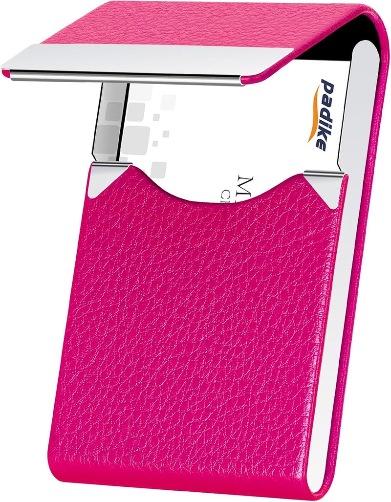 Padike PU Leather Business Card Holder for Women Professional Business Name Card Holder Stainless Steel Business Card Case with Magnetic Shut (Rose red) - Image 1